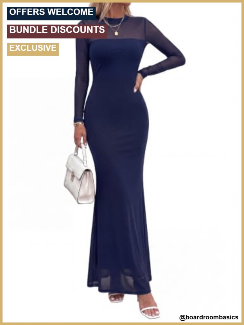 Formal Mesh Maxi Dress Long Sleeve Bodycon Wedding Guest
